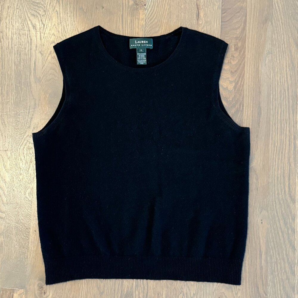 LAUREN Ralph Lauren Womens 100% Cashmere Sweater Vest Black Size Large